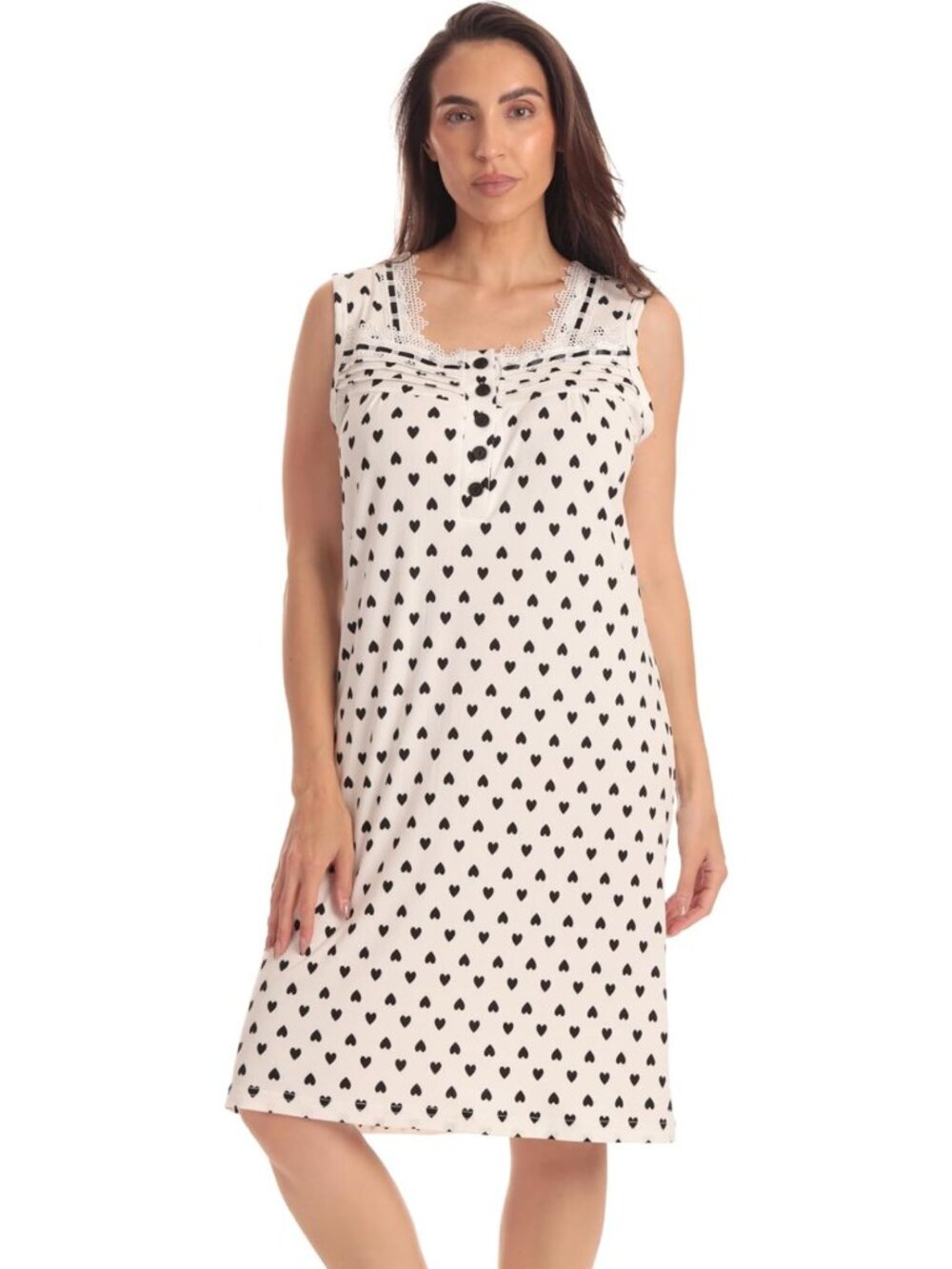 Soft Stretch Sleeveless Henley Nightgown with Lace Trim | Comfy Sleep Dress